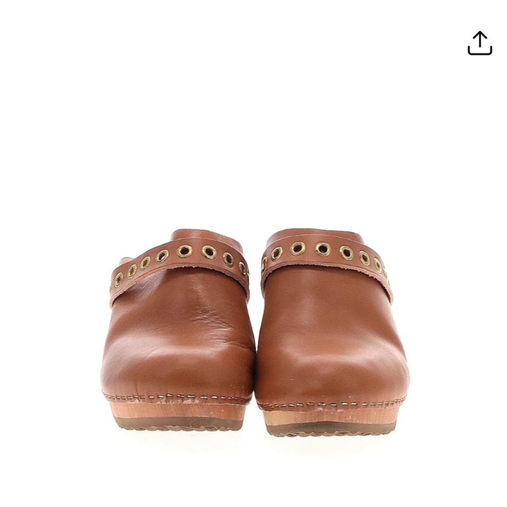 Brown Leather Clogs with Gold Accents